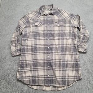 Wrangler Shirt‎ Dress Womens Small Tan Pearl Snap Cowboy Plaid Flannel Western